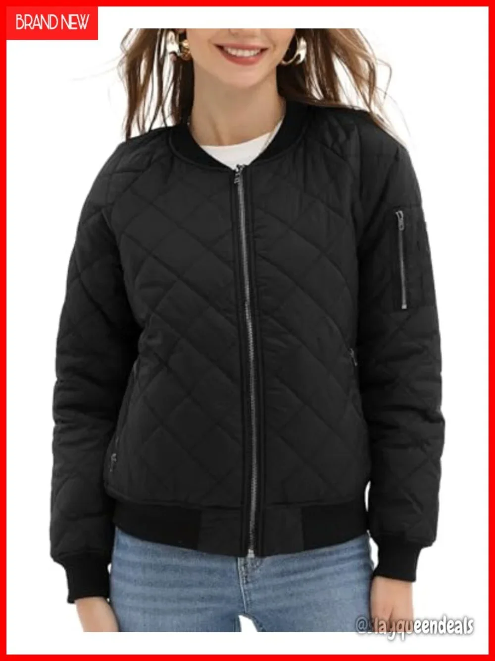 Quilted Bomber Jacket with 5 Pockets, Lightweight Puffer for Fall Spring Winter